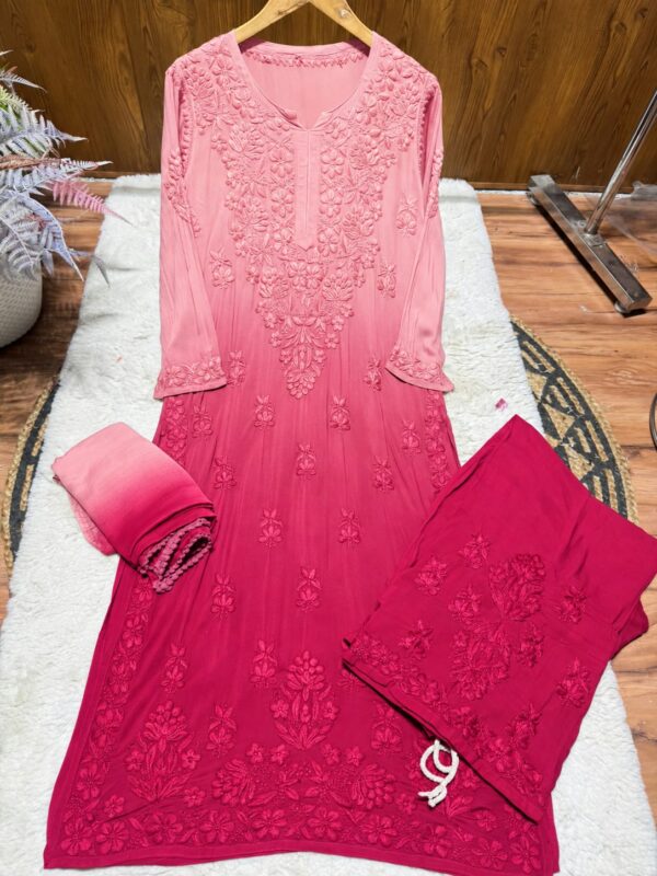 Modal Chikankari Plazo Set with Dupatta – Pink Rani Ombre