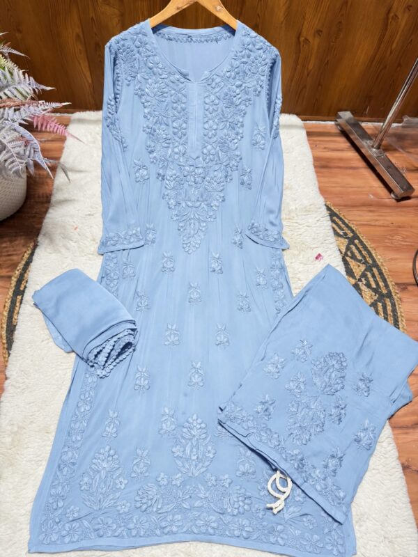 Modal Chikankari Plazo Set with Dupatta – sky blue