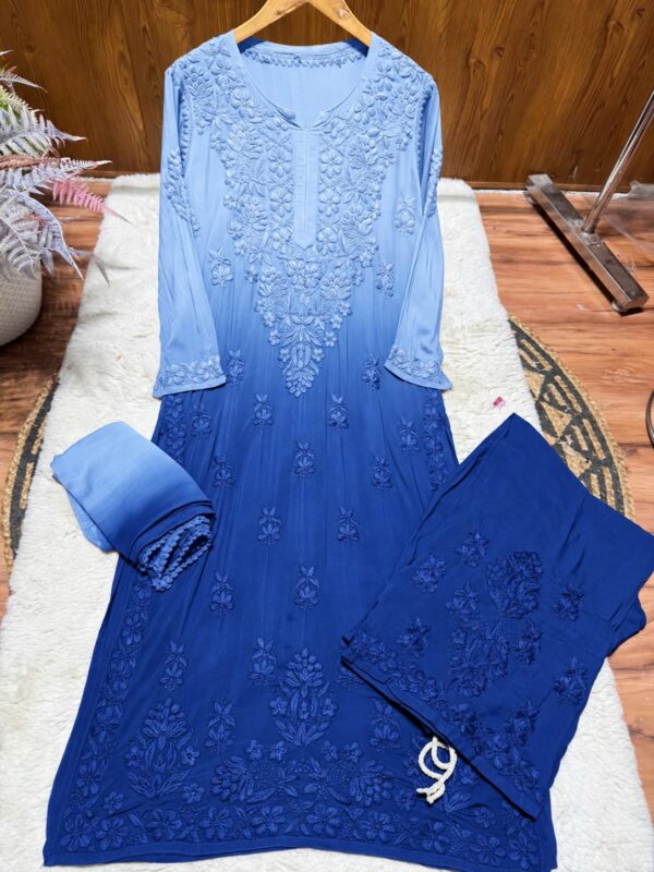 Modal Chikankari Plazo Set with Dupatta – Sky Royal Blue Ombre