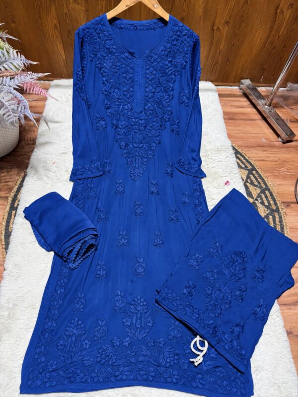 Modal Chikankari Plazo Set with Dupatta – Royal Blue