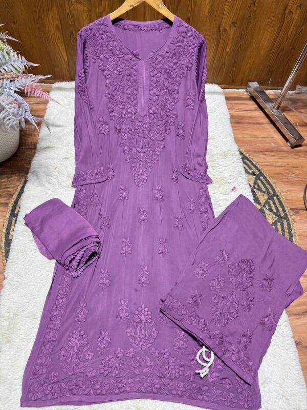 Modal Chikankari Plazo Set with Dupatta – purple