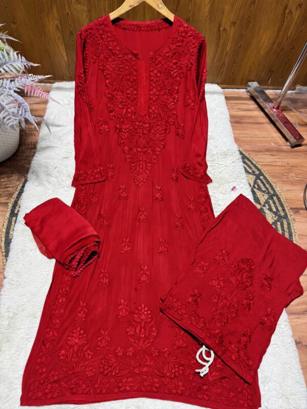 Modal Chikankari Plazo Set with Dupatta – Red