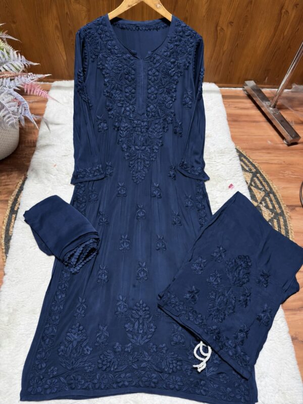 Modal Chikankari Plazo Set with Dupatta – navy blue