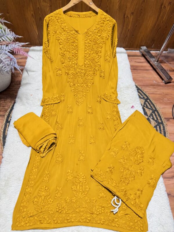 Modal Chikankari Plazo Set with Dupatta – Mustard