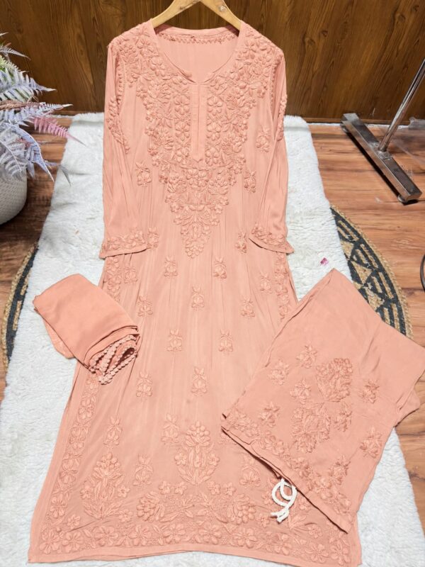 Modal Chikankari Plazo Set with Dupatta – peach