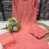 Lucknowi Chikankari Chanderi 3 Piece Set – peach