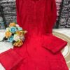 Lucknowi Chikankari Chanderi 3 Piece Set – Red