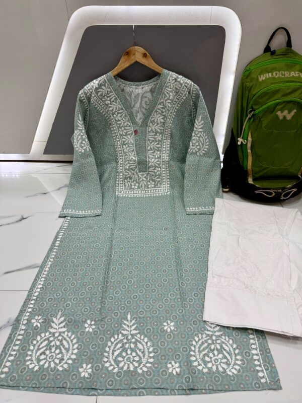 Fancy Brasso Cotton Kurti – Sage Green