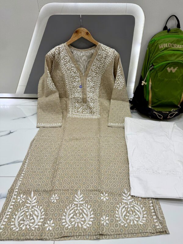 Fancy Brasso Cotton Kurti – Beige